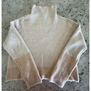 Calvin Klein Jeans Small Ribbed Turtleneck Sweater Cream Tan Colorblock